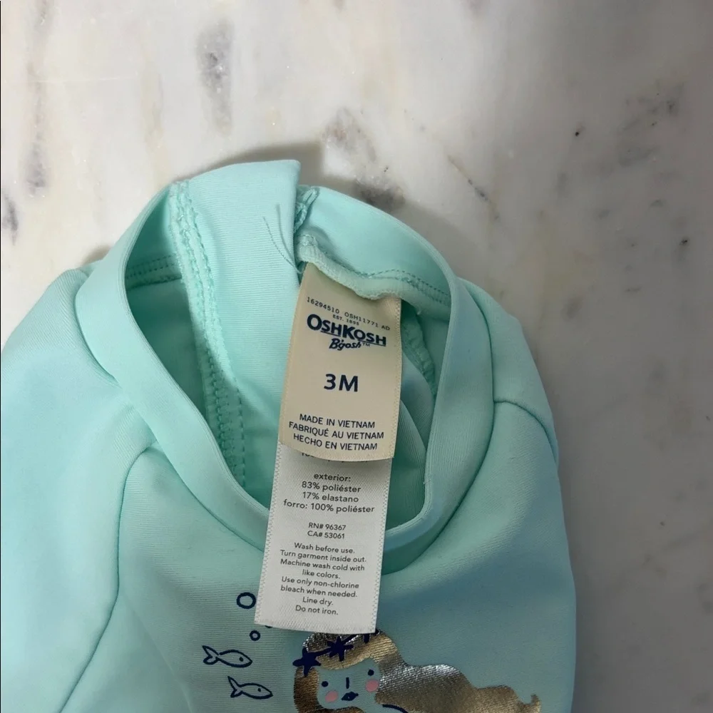 Infant Long Sleeve Mermaid One-Piece Swimsuit - Mint - 3 Mos